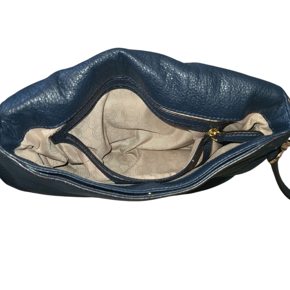 MICHAEL KORS Signature Fold Over Navy Blue Crossbody / Shoulder Bag w/ Gold - Picture 11 of 15